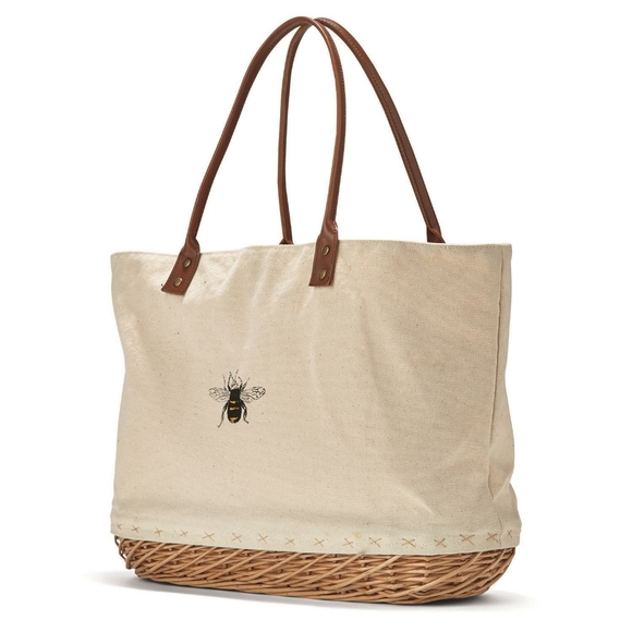 Two's Company Handbags - Two's Company Canvas Wicker Bee Market Bag Tote
